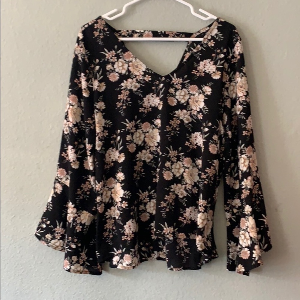 Black Blouse with Pink Flower Design